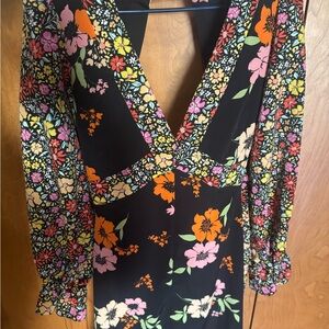 ASOS Floral Long Sleeve Dress - Black and Multicolor